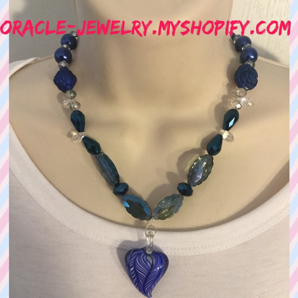 Blue Glass heart shape necklace